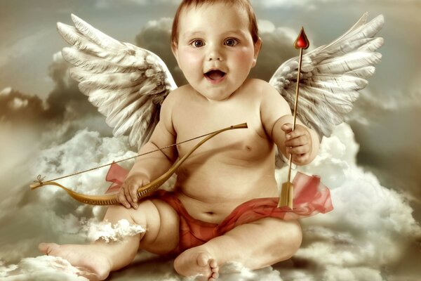 Cupido que sostiene las flechas de Cupido
