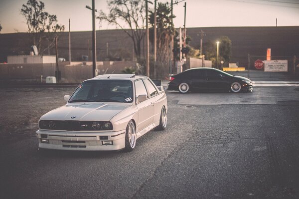 Tuned white BMW on the street