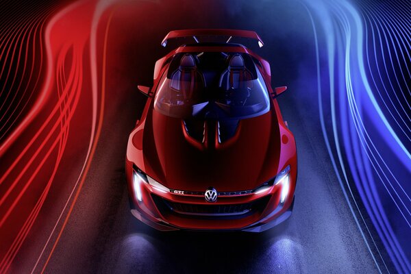 Volkswagen entre l éclairage rouge et bleu