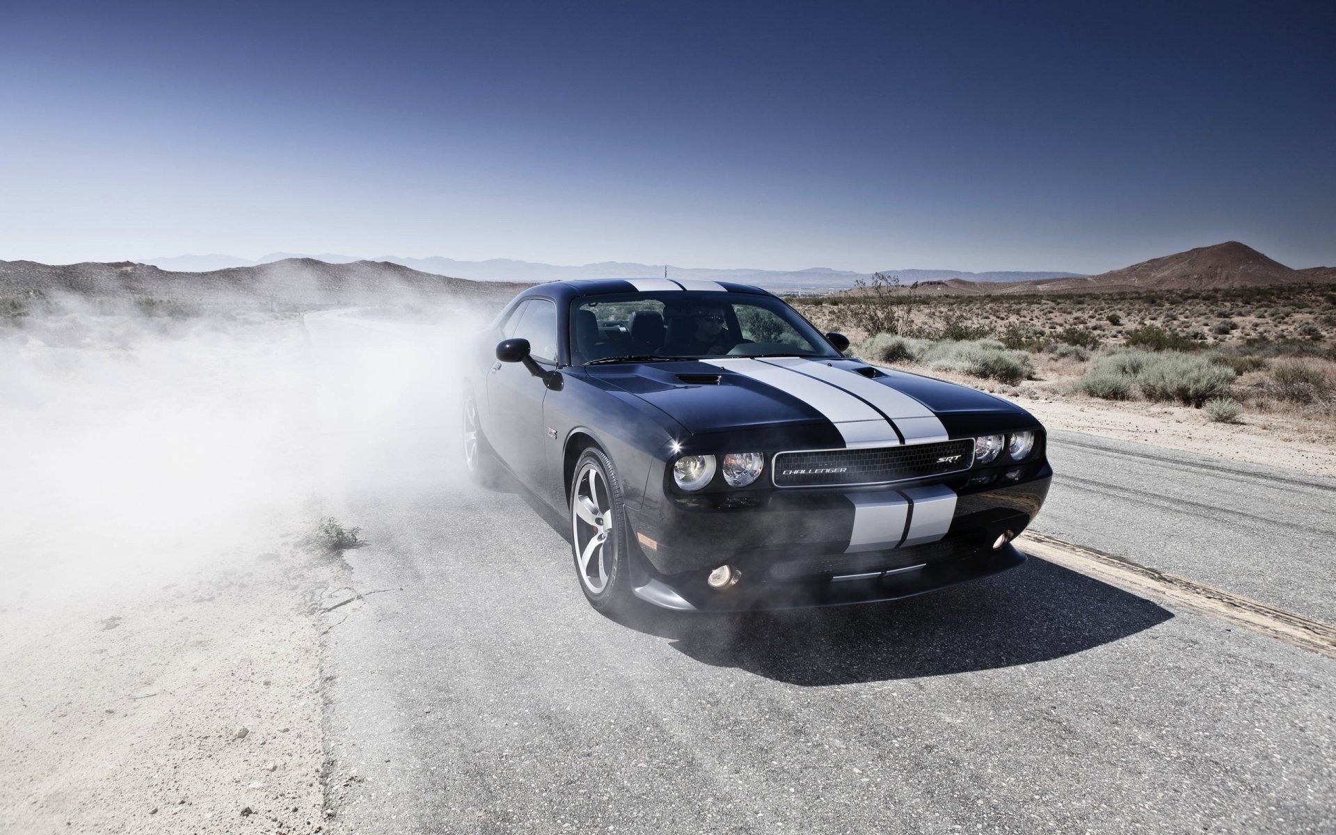 dodge challenger machine black road heat day front hood