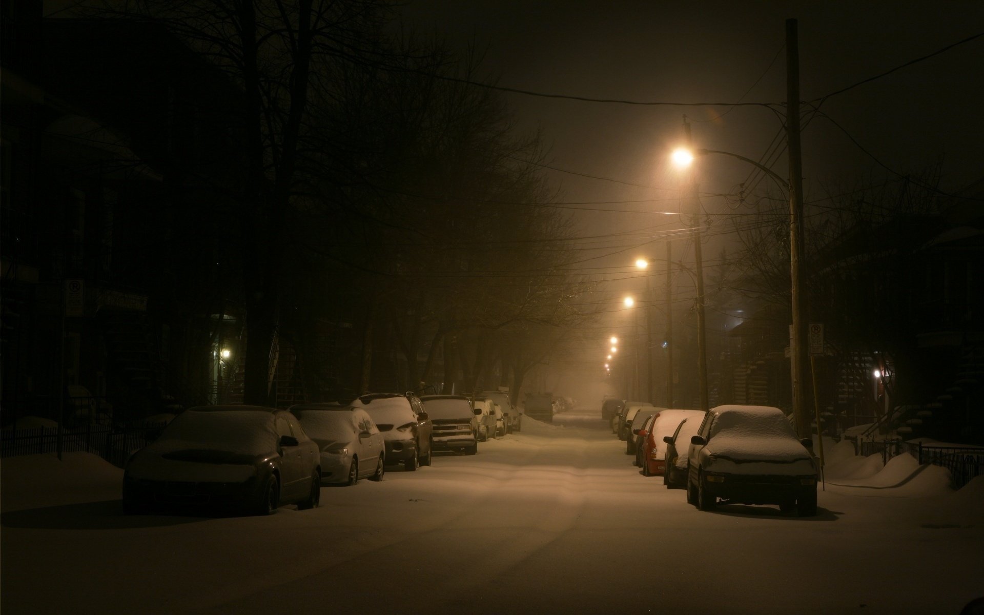 calle nieve coches linterna invierno