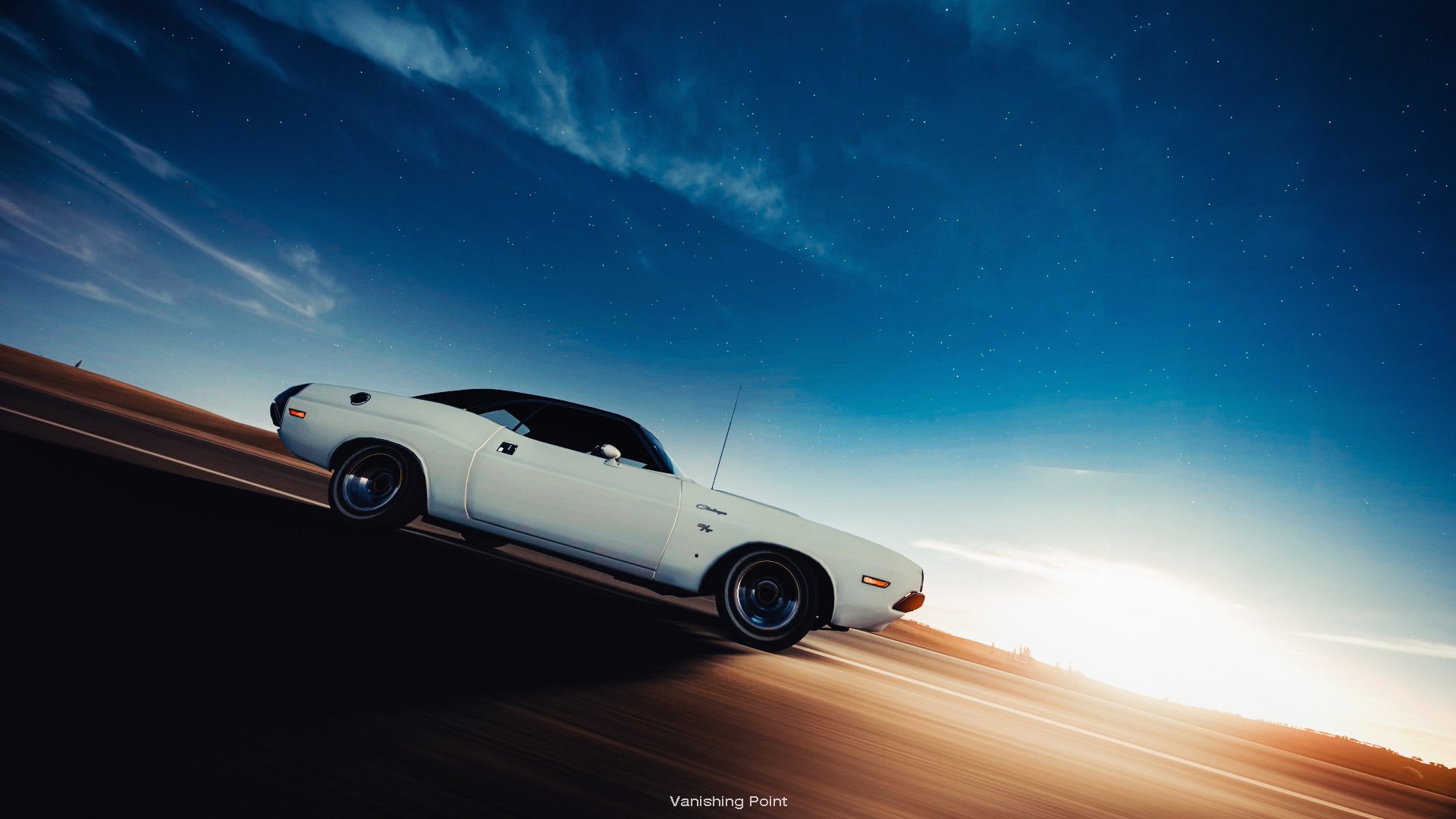 dodge challenger coche del músculo en el tráfico punto de fuga dodge