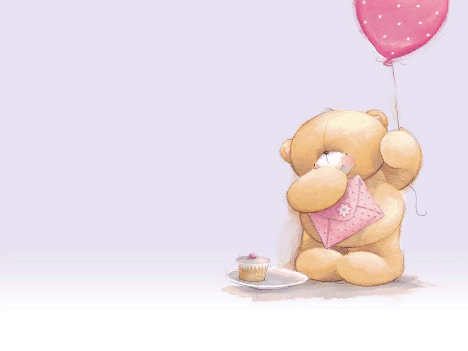 teddybär brief ballon rosa hintergrund zeichnung