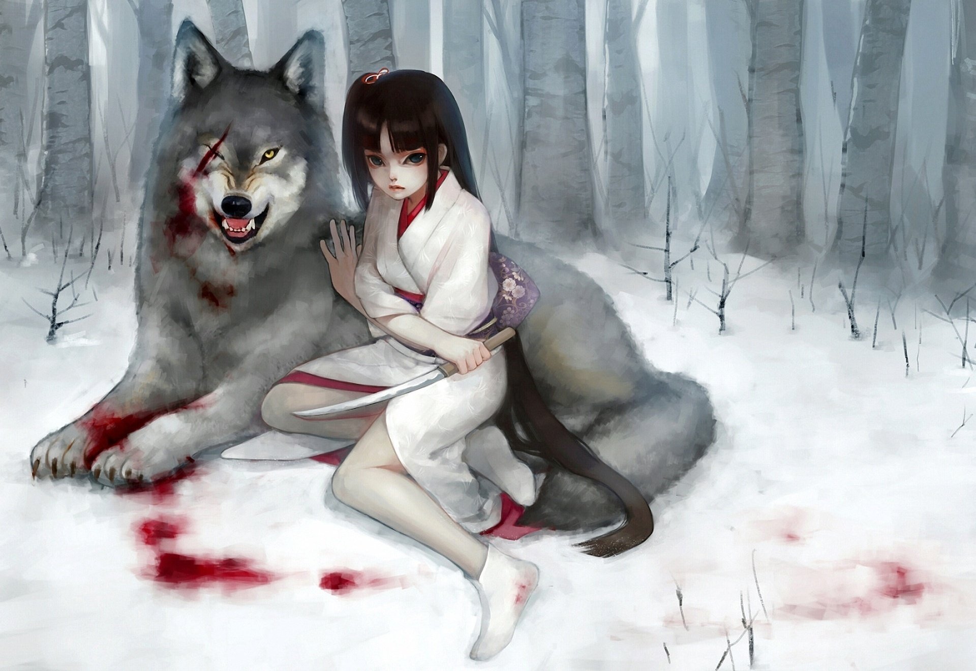 fukawa narbe mädchen dolch schnee wunde wolf blut