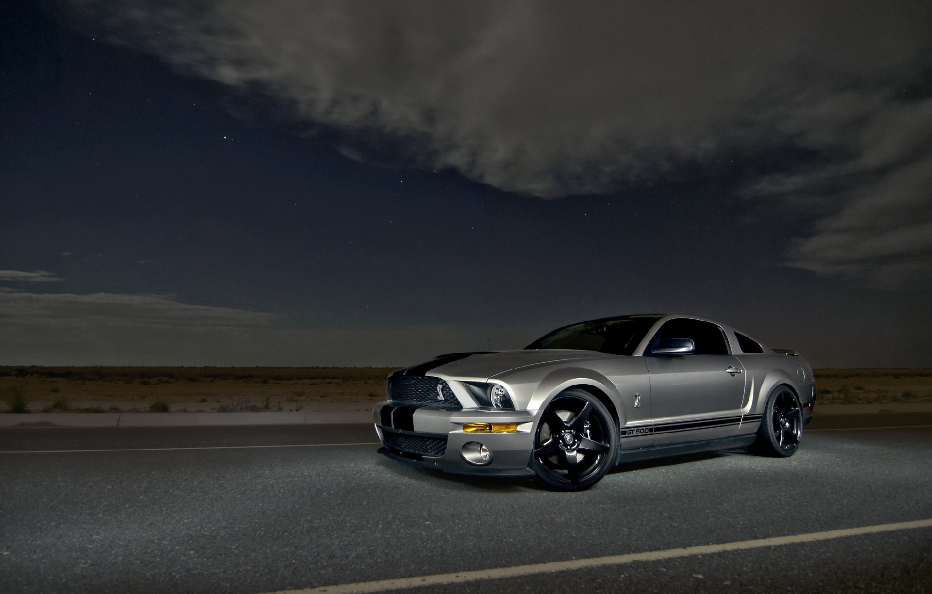 ford mustang shelby gt500 plata coche del músculo plata coche del músculo noche cielo nubes