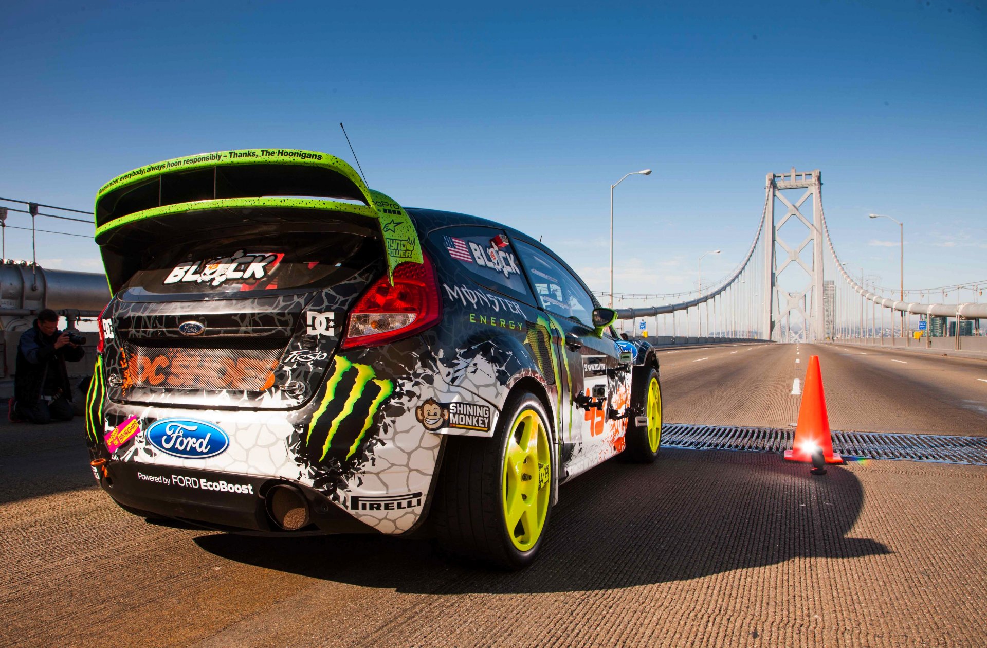 ford fiesta rally ken block auto car fiesta bridge start day sky