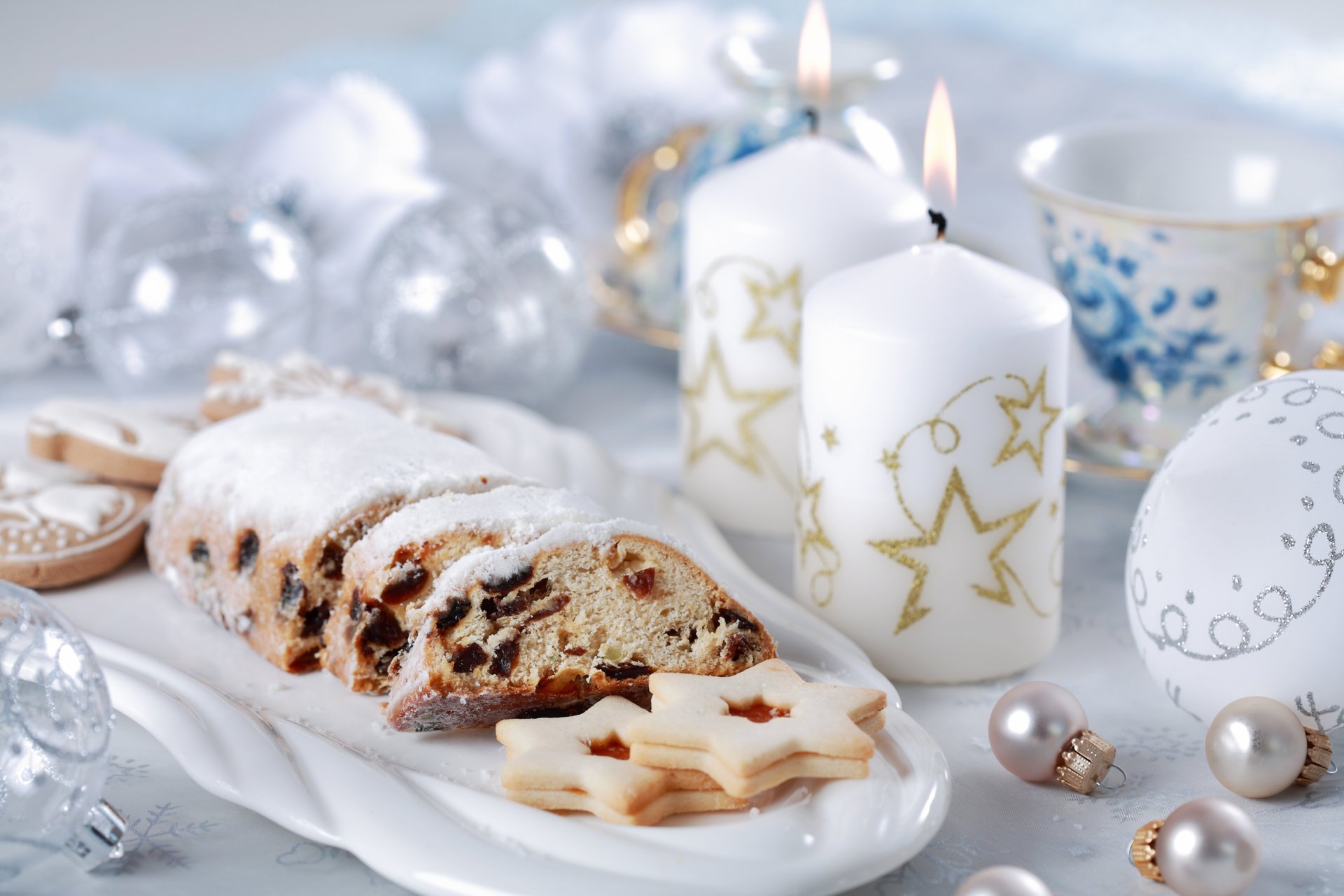 new year cookies tea christmas candles ball