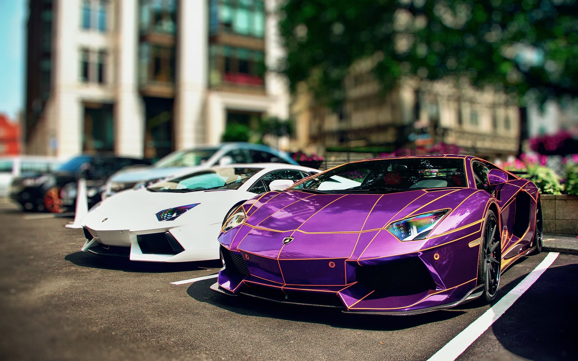 lamborghini aventador electron chrome violet lb performance kit adv.1 disques ville angleterre parking voitures bokeh