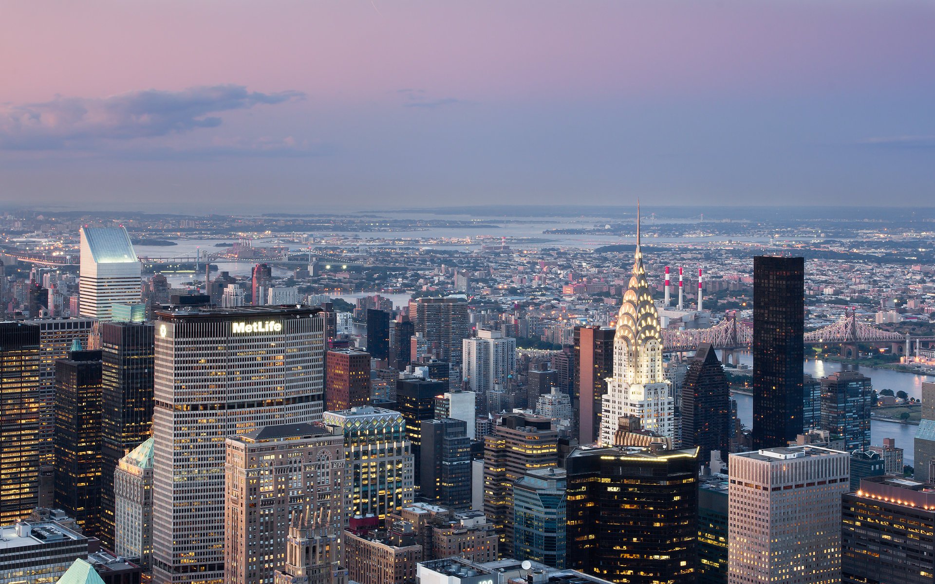 ciudad luces cielo casas edificios río nubes puente nueva york