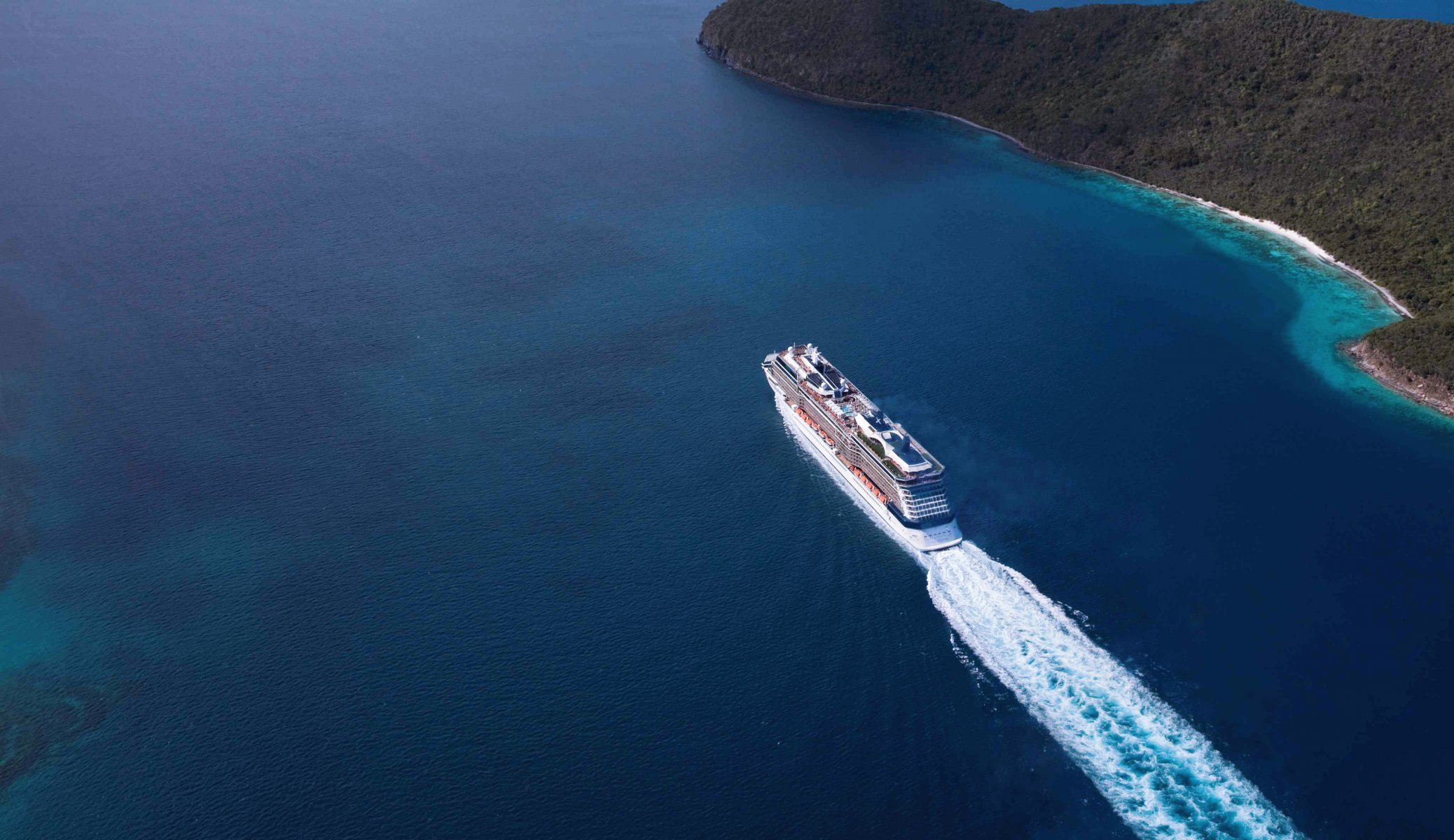 celebrity equinox ships passenger ship liner top view sea water on the fly