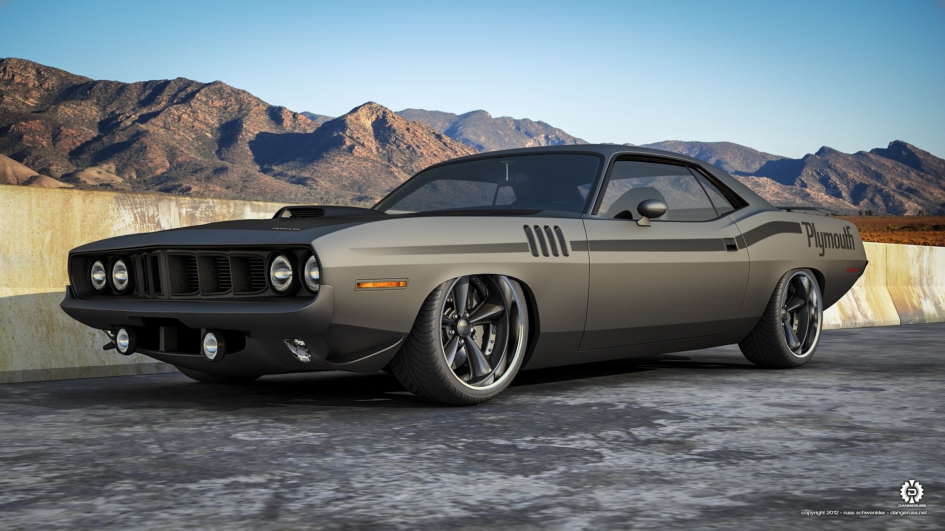 plymouth barracuda muscle car anteriore opaco muscle car montagna