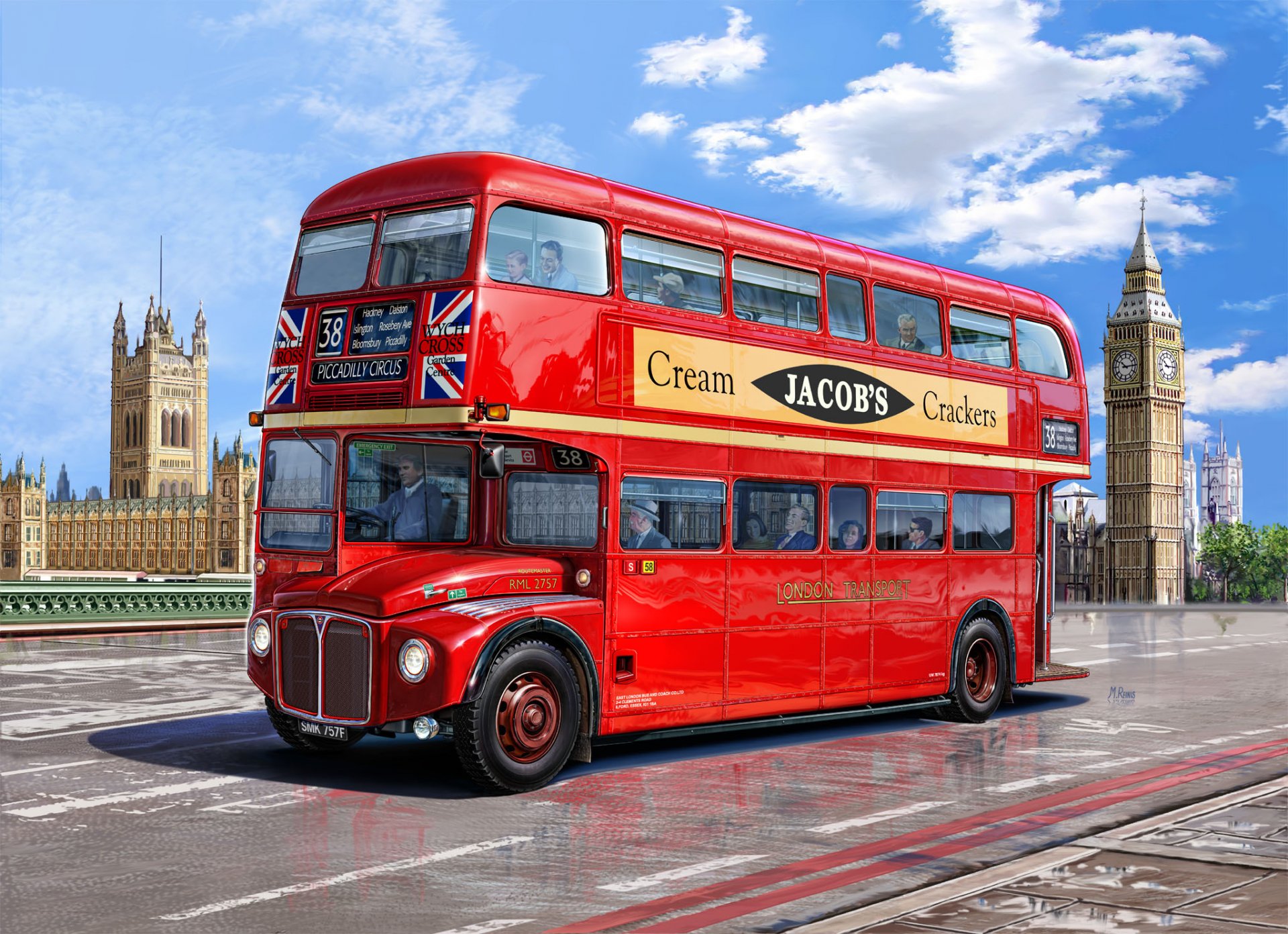 figure michal reinis bus de londres aec routemaster rouge deux étages londres bus palais de westminster big ben big ben