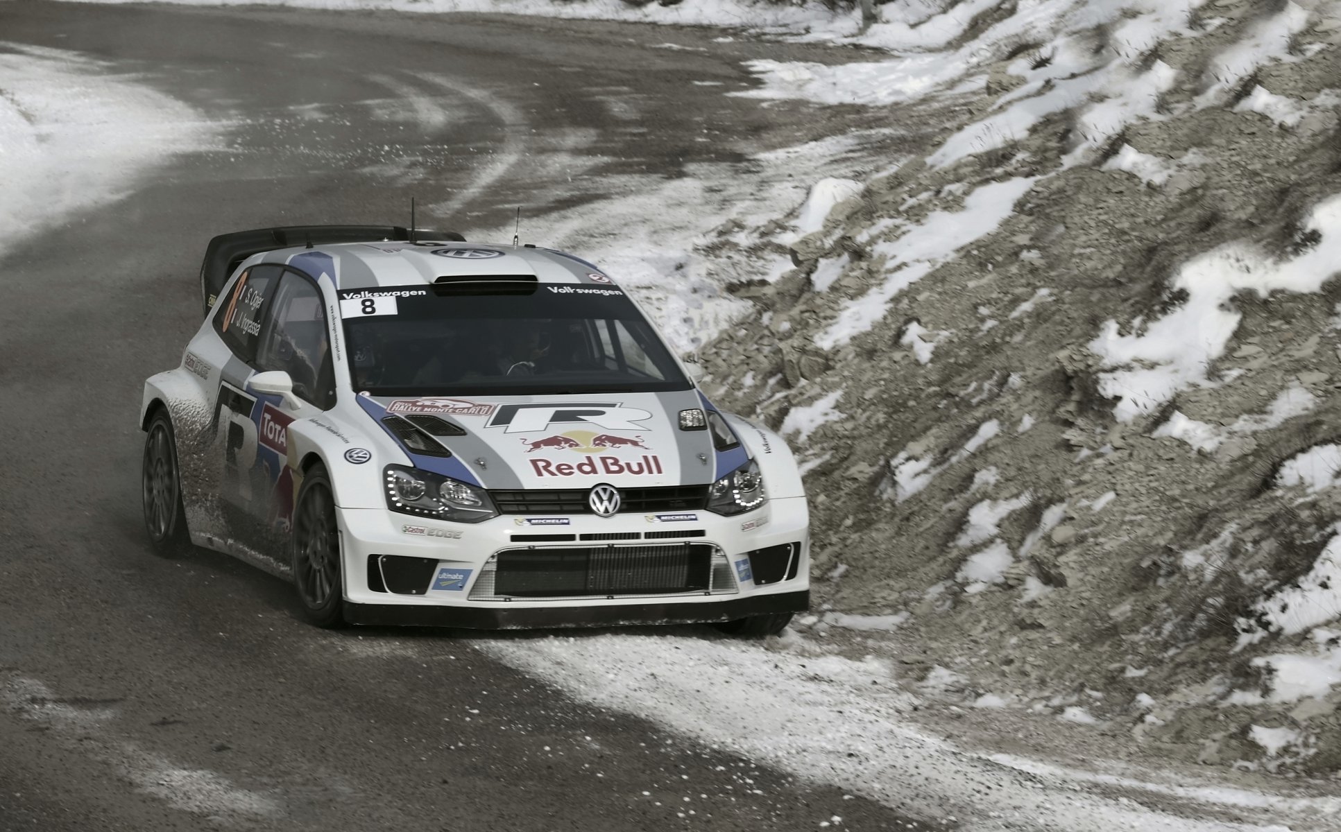 volkswagen polo wkr rallye sebastian ogier julien ingrassia winter front motorhaube rennen