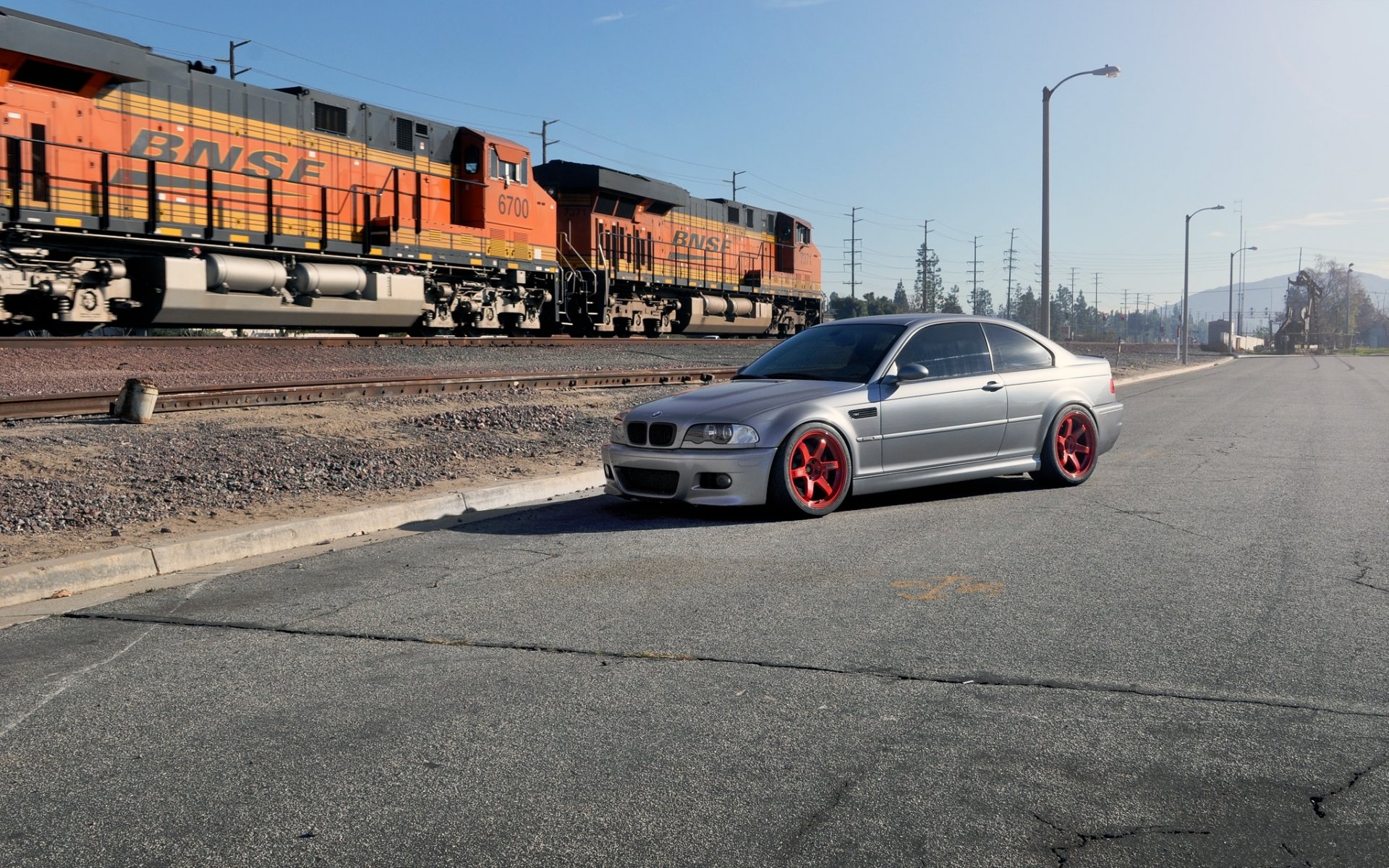 bmw m3 e46 plata bmw plata rojo llantas tren línea eléctrica