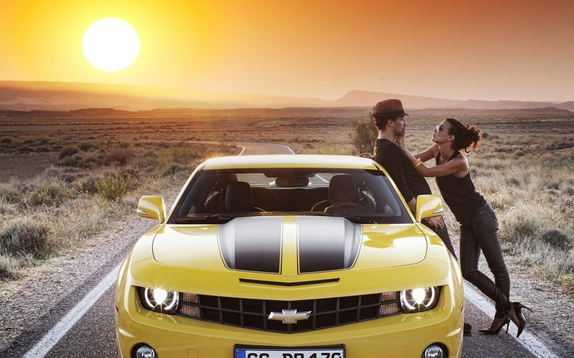 car auto car chevrolet guy girl road sky sun