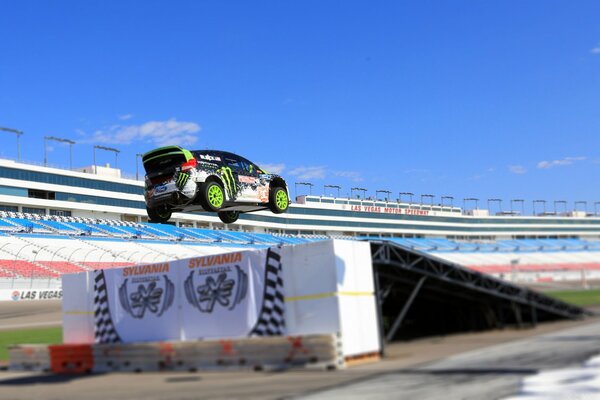 The Ford Fiesta car hovers in the air