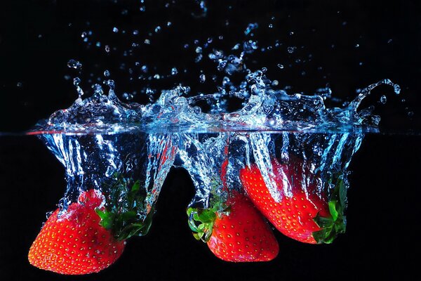 Erdbeerbeeren in Eiswasser