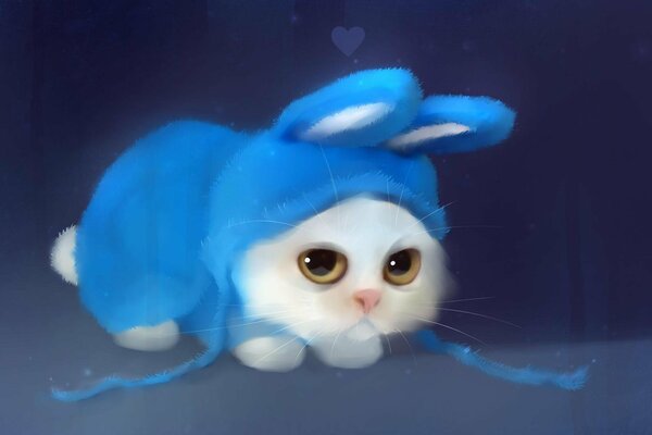 Kotek w niebieskim kostiumie króliczka