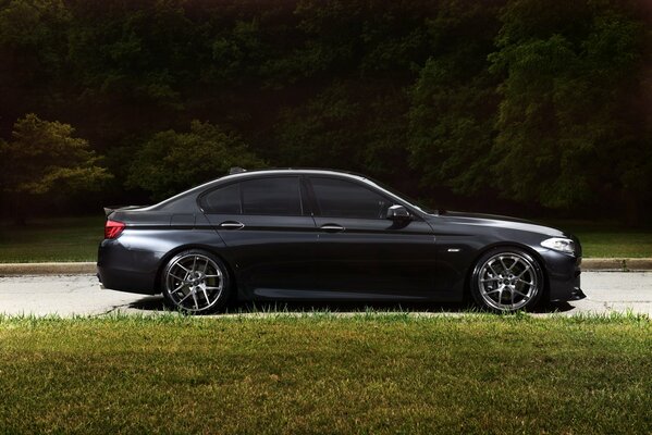 Black tinted BMW f10 car in profile