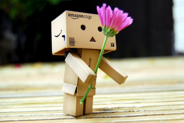 Danbo gibt eine Blume als Geschenk