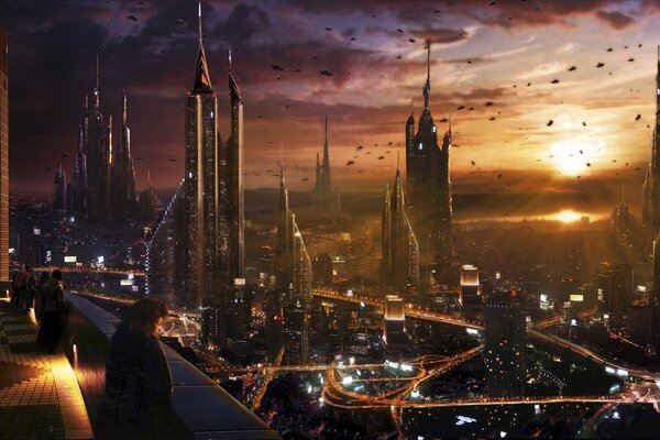 Megapolis of the future in the art style