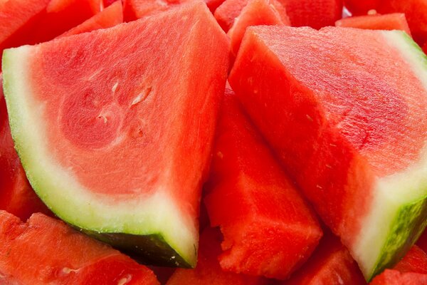 Bright slices of pitted watermelon