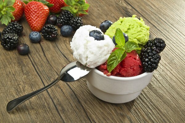 Delicious beautiful ice cream in a cup on the table