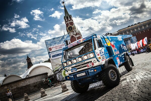 KAMAZ on the background of the Moscow Kremlin