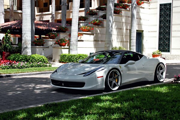 Picturesque view of the Ferrari in nature near the house