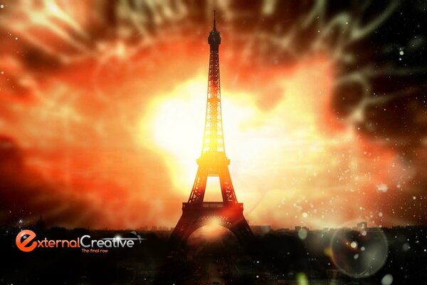 Tour Eiffel en boule de feu