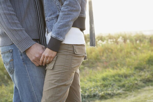 Couple. Gentle hugs in the field