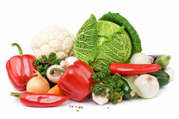 Vegetables close-up on a white background