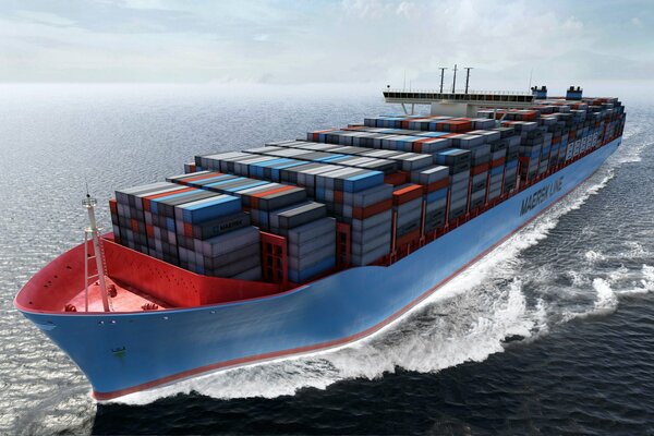 Maersk container ship on the move in the ocean