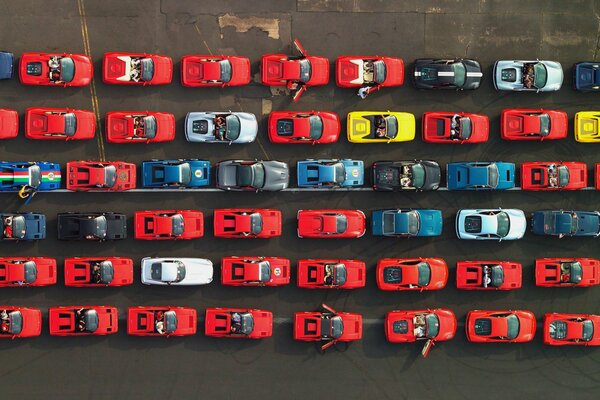 Top view of many supercars