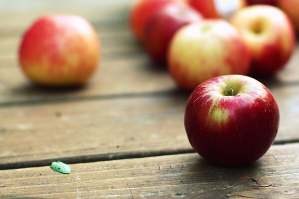 Homemade apples on the table in macro photography