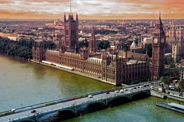 London Thames among the urban landscape