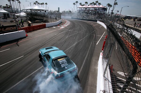 Mazda rx7 drifts on the race, top view