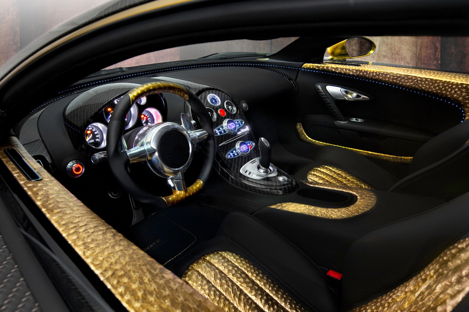 bugatti veyron 16.4 linea vincero d’oro mansory car bugatti veyron sports car salon steering wheel panel appliances leather gold