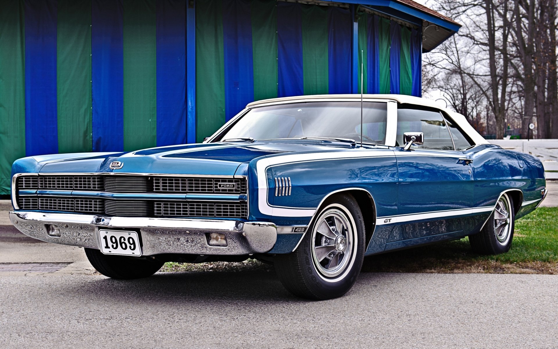 ford galaxy xl gt convertible 1969 galaxy blue front muscle car muscle car background