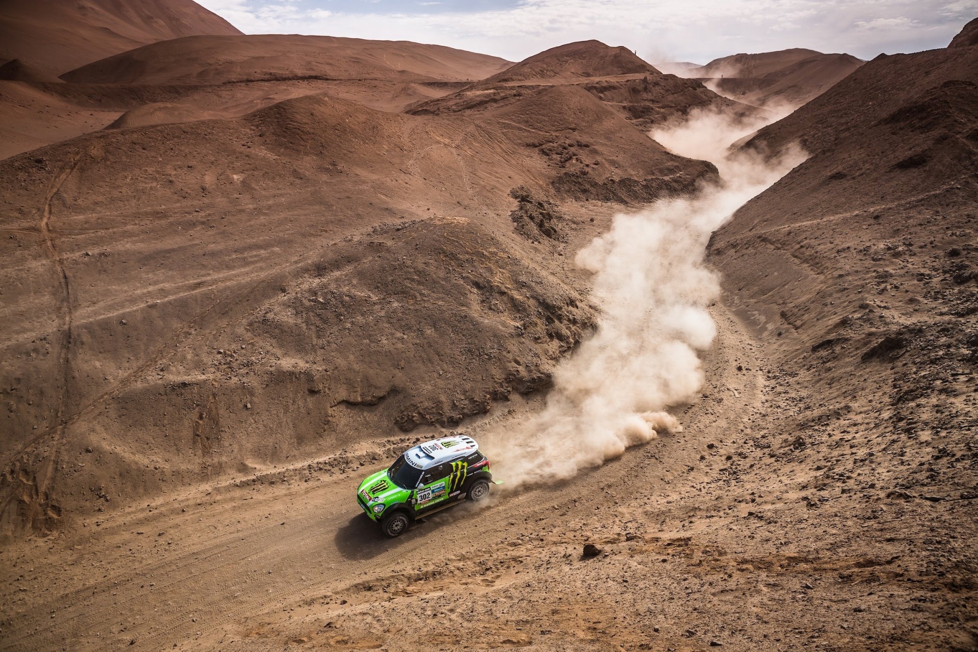 mini cooper mini mini cooper dakar rally top view dust green race sport auto suv car hills desert