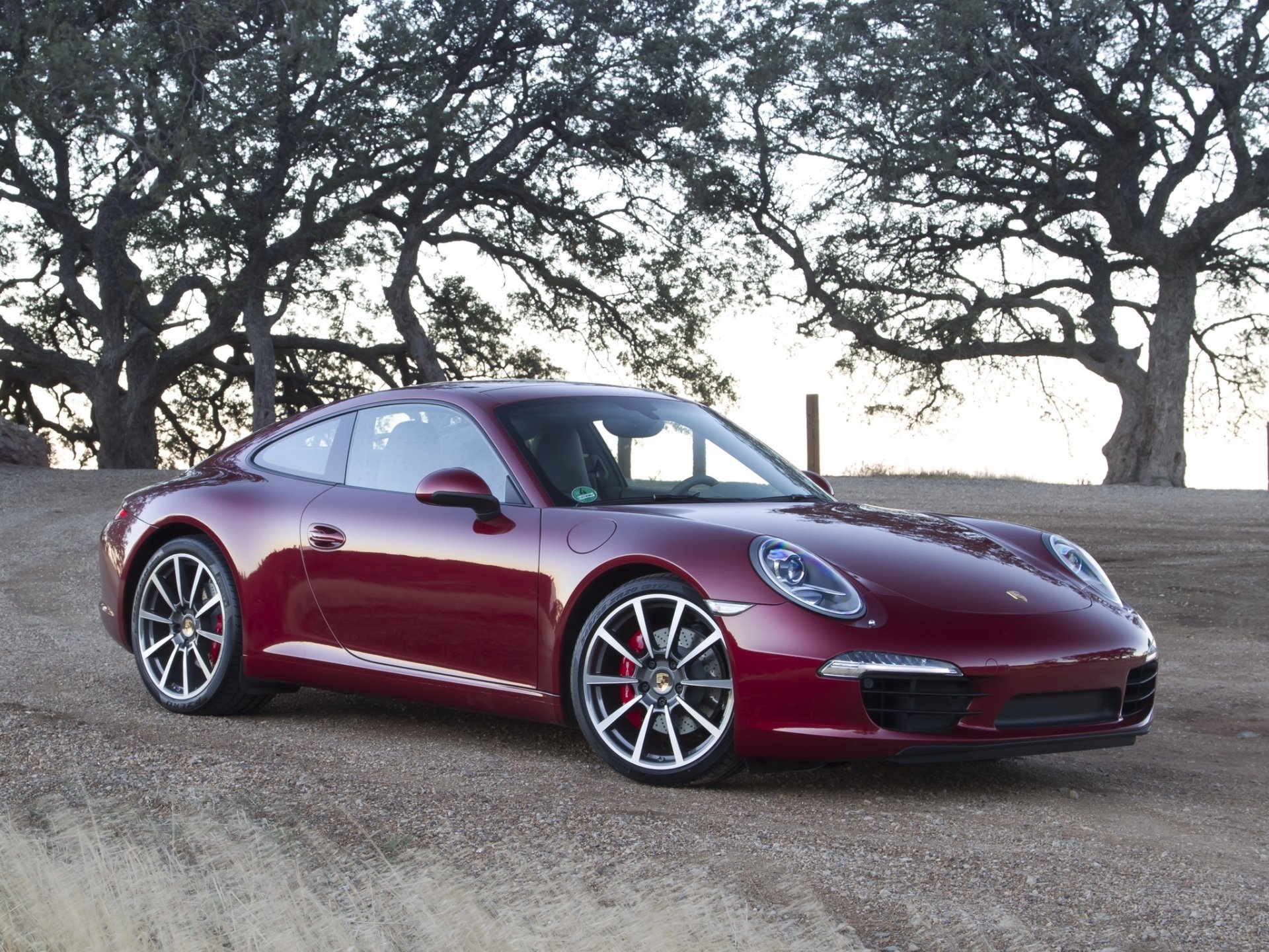 porsche 911 carrera s coupe porsche carrera s supercar front burgundy ears trees sky