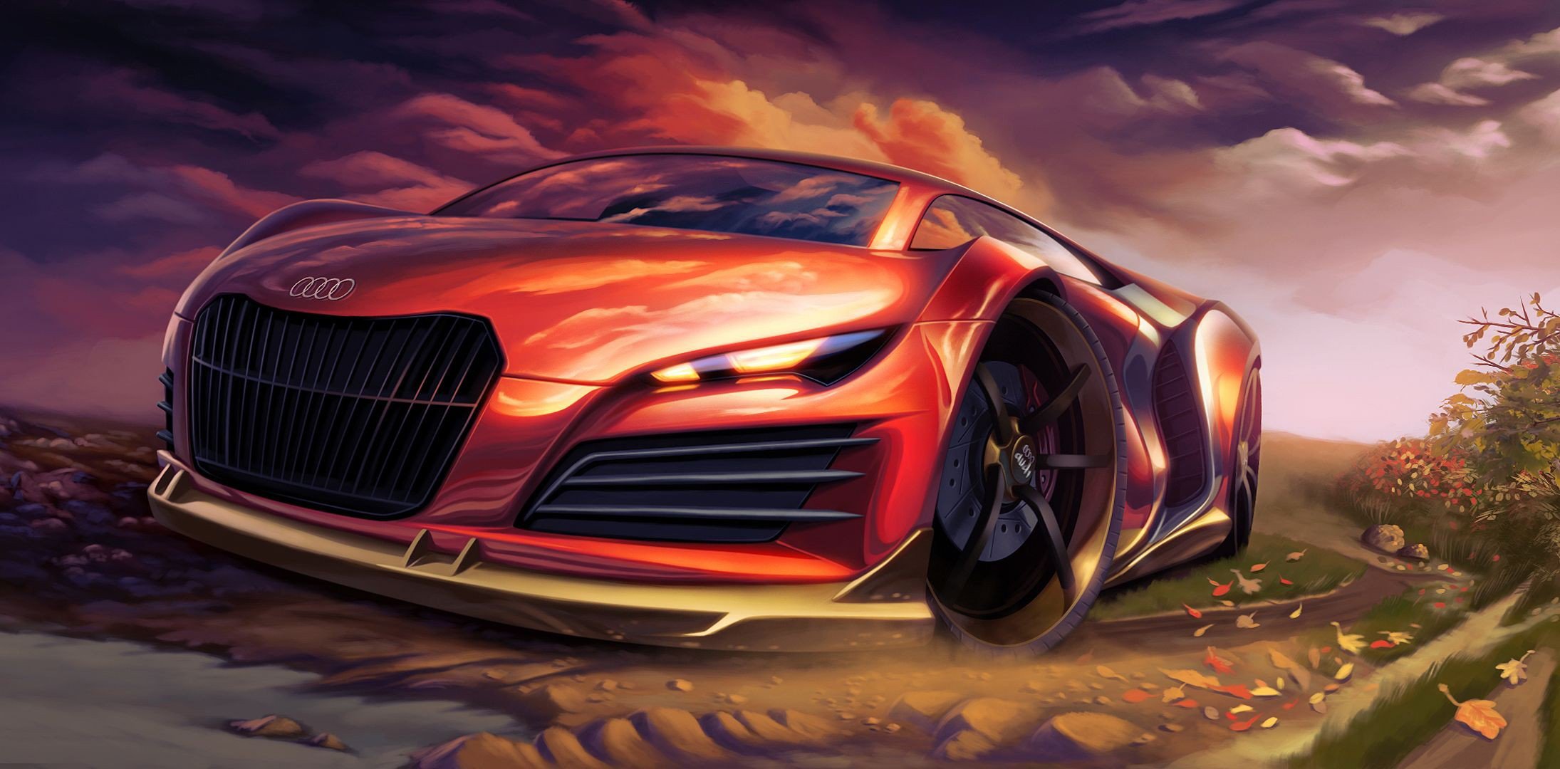 art audi czerwony sportowy samochód supersamochód tuning