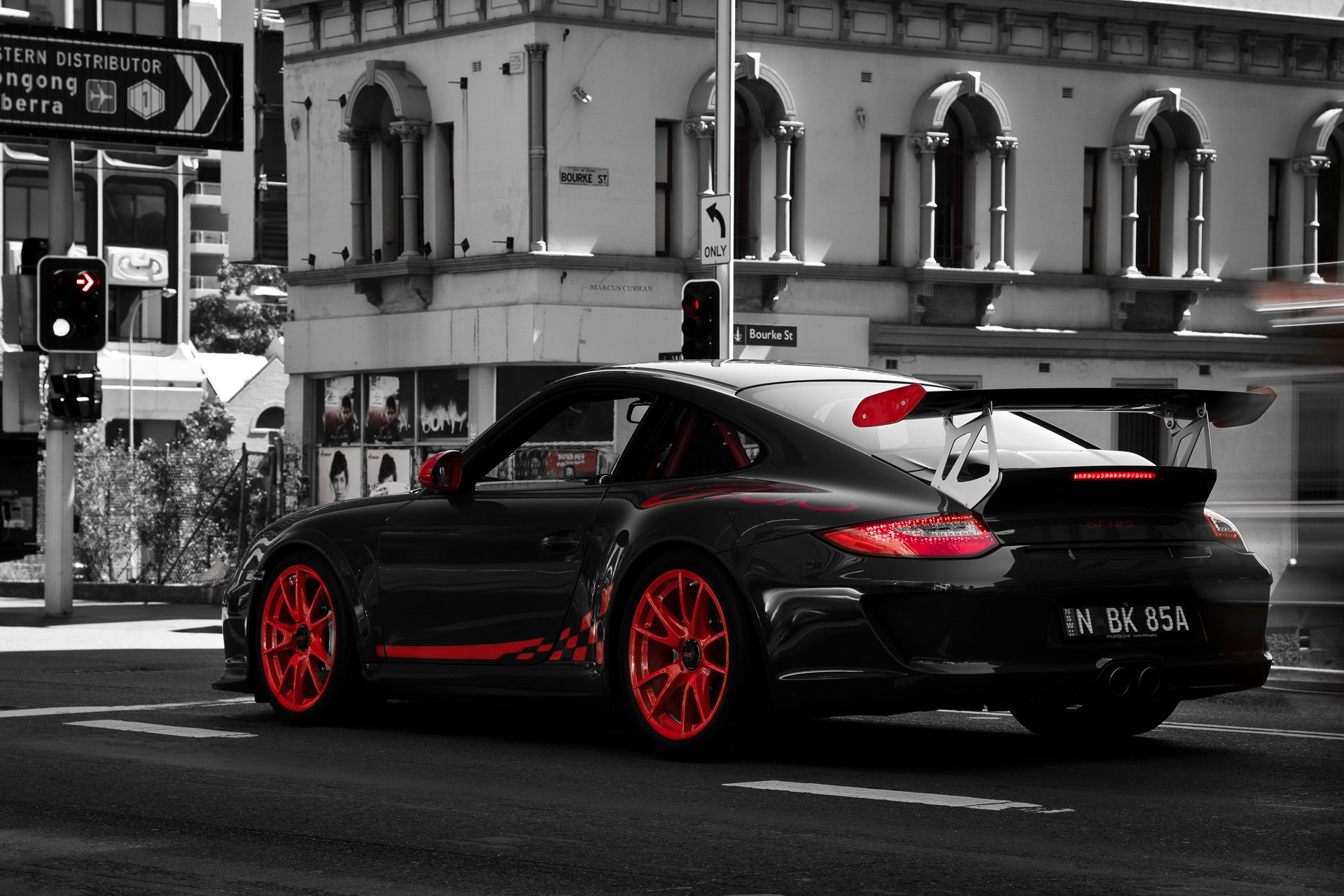 porsche gt3 rs b / w zdjęcie białe odcienie czerwone części marcus karren zdjęcie