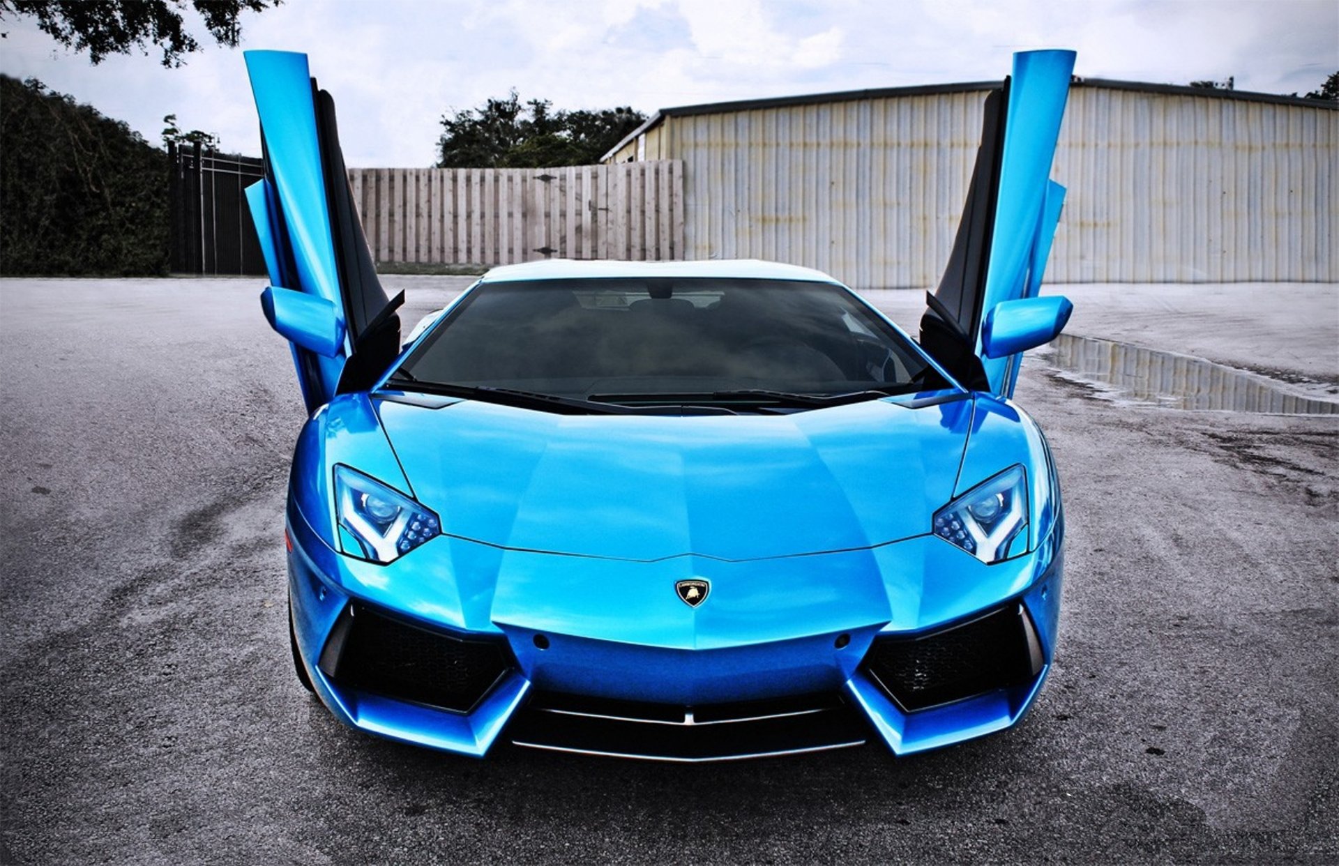 lamborghini aventador lp700-4 синий автомобиль двери вверх