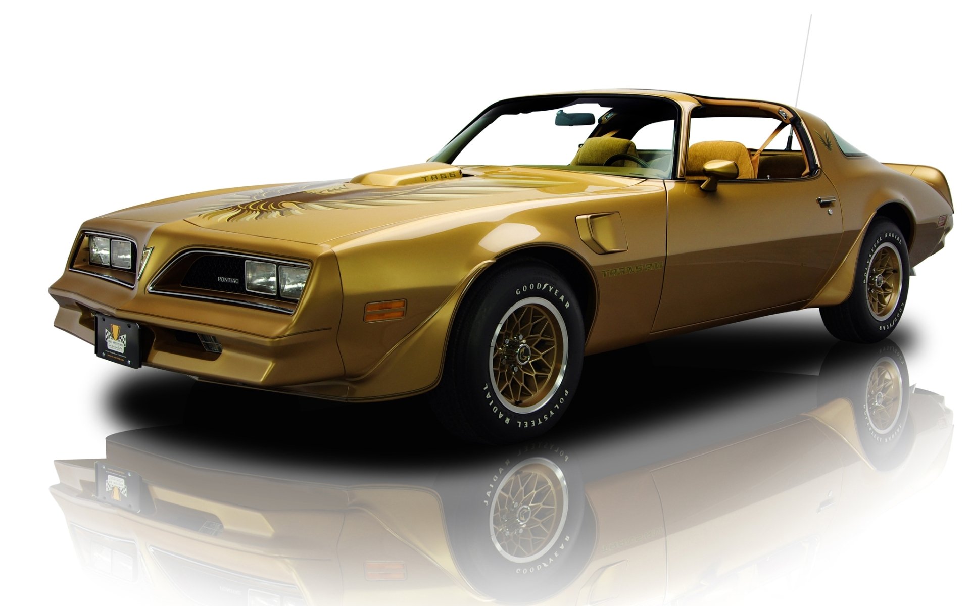 pontiac жар-птица trans am y-88 золото special edition 1978 года понтиак фаэрбёд транс ам спец.версия передок золотистый мышцы автомобиль мускул кар отражение фон