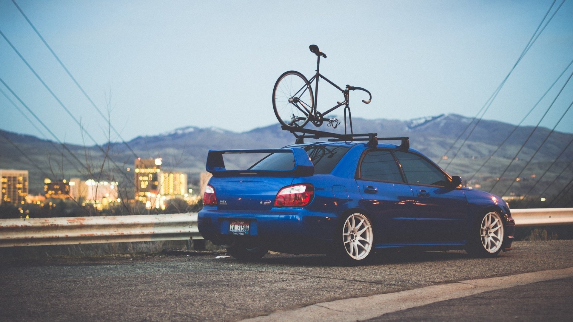 ubaru impreza wrx wall road car auto subaru impreza blue sports bike mountains house