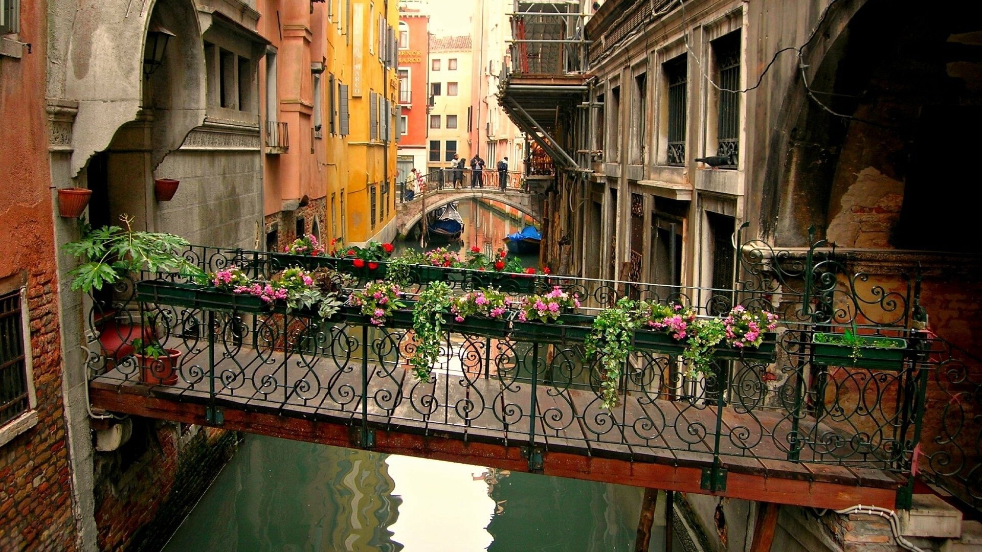 blumen venedig kanal brücke übergang