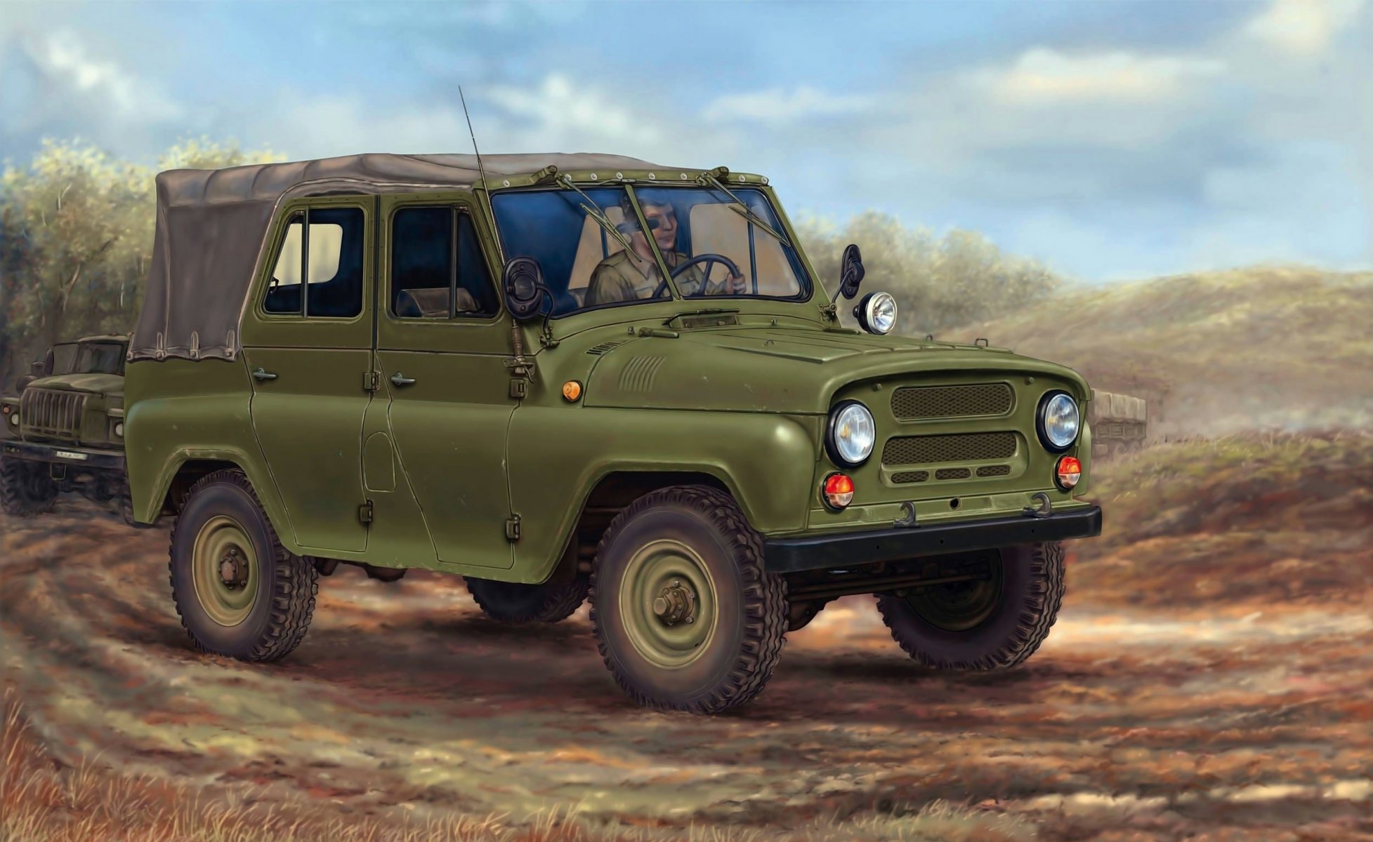 uaz-469 soviético ejército suv coche coche columna arte