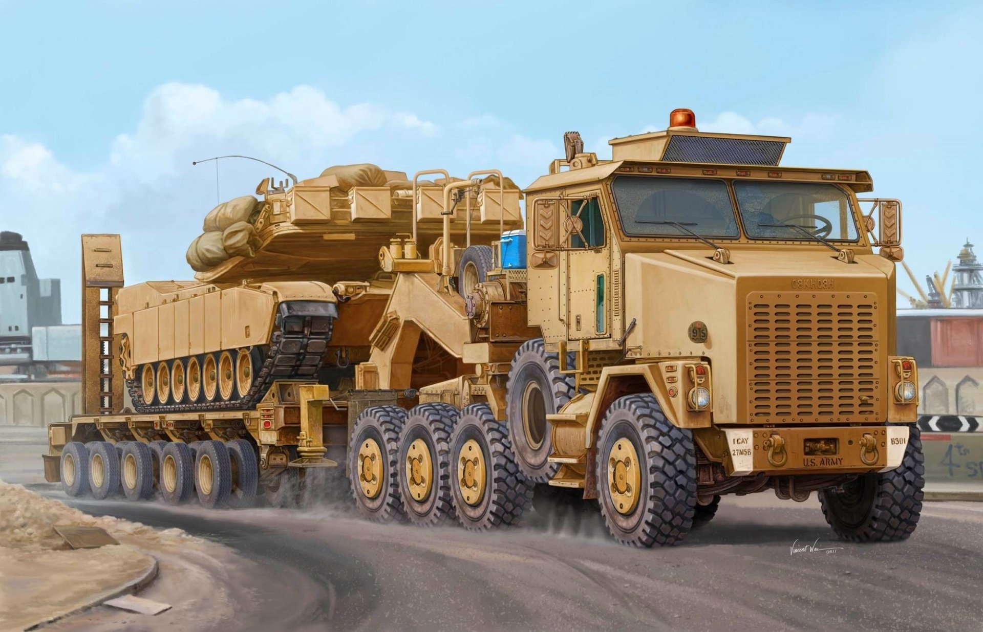 dessin vincent wai oshkosh m1070 non transport de machines lourdes 8x8 tracteur routier