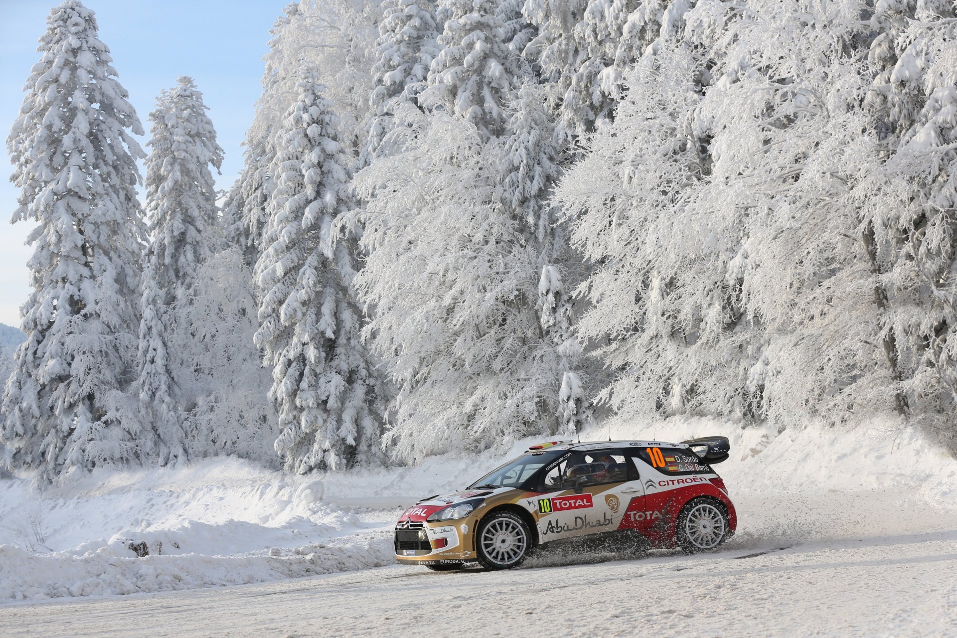 citroen ds3 rajd wrc śnieg zima las widok z boku rajd